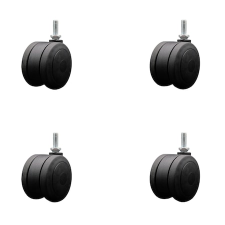 Service Caster 3'' Black Heavy Duty Floor Safe Twin Wheel Caster 3/8'' Threaded Stem , 4PK SCC-TS02S75-TPR-BLK-381610-4